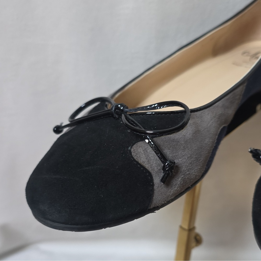 Amalfi Made In Italy Womens Suede Ballet Flat Slip-On Bow Black Gray Blue 9M - Picture 8 of 14